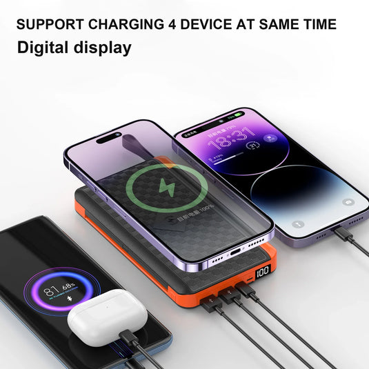 20000mAh Solar Power Bank | Qi Wireless Charger | 3-Panel Folding Powerbank with Flashlight