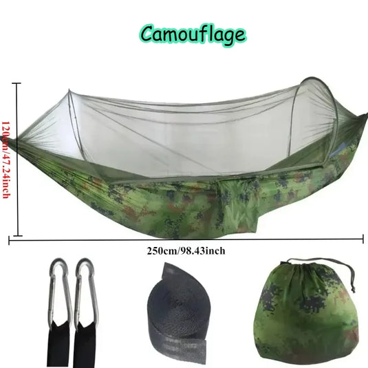 250×120cm Camping Hammock with Mosquito Net – Lightweight, Breathable, and Insect-Proof Parachute Fabric Hammock