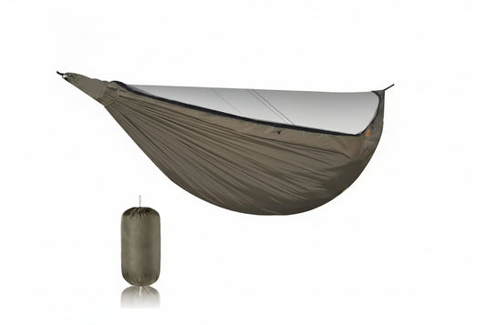 Hammock with dimensions labeled on a white background