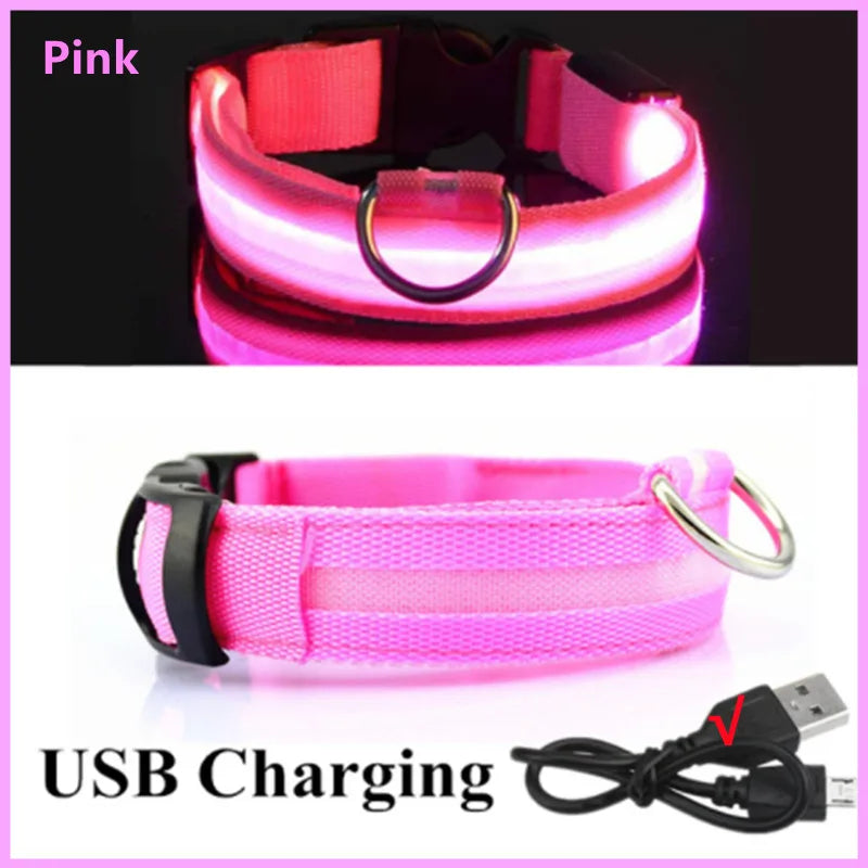 Load image into Gallery viewer, USB Rechargeable LED Dog Collar Adjustable Glowing Safety Collar for Night Walks
