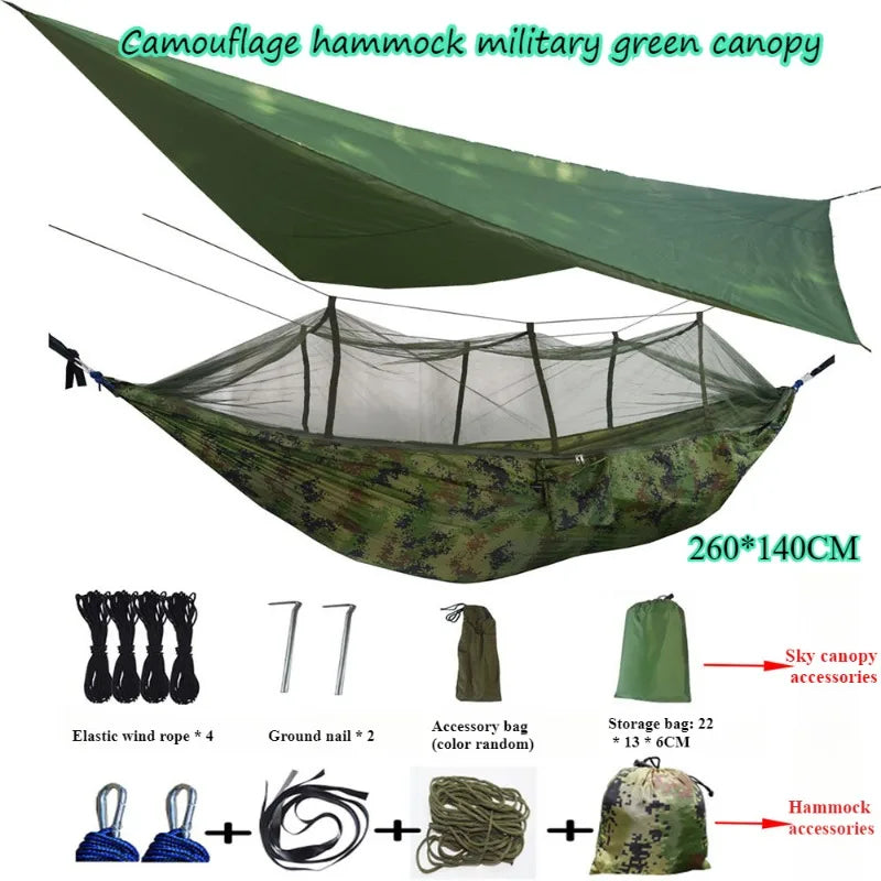 Load image into Gallery viewer, Camping Hammock with Mosquito Net &amp; Rainfly – All-in-One Sunshade Shelter for Outdoor Comfort
