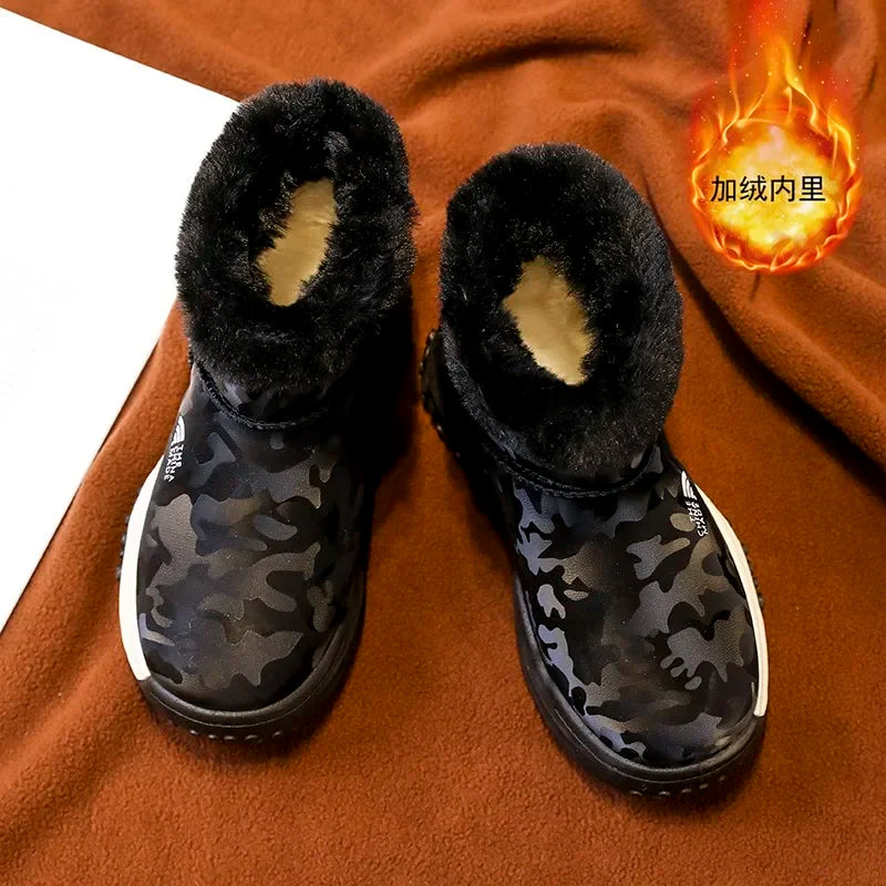 Load image into Gallery viewer, Furry Children Snow Boots Fashion Camouflage Girl Boy Velvet Thickened Non-slip Wear-resistant Elastic Comfort Child Cotton Shoe
