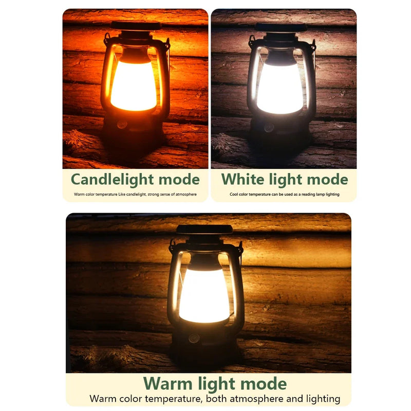 Load image into Gallery viewer, Retro Solar USB Camping Lantern | Stepless Dimming 3000–5000K Tent Light | Portable Hanging Lamp
