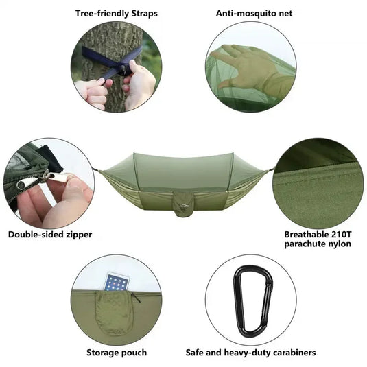 2023 Lightweight Camping Hammock with Pop-Up Mosquito Net – Portable Parachute Hammock for Outdoor Sleeping, Travel & Hiking