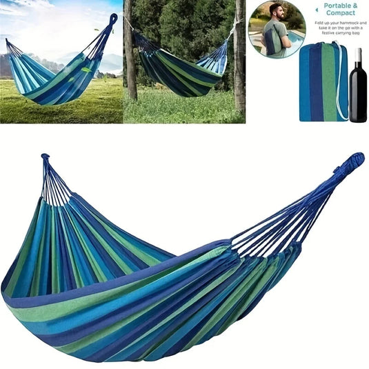 450lb Heavy-Duty Cotton Camping Hammock – Thickened Canvas with Anti-Roll Beams