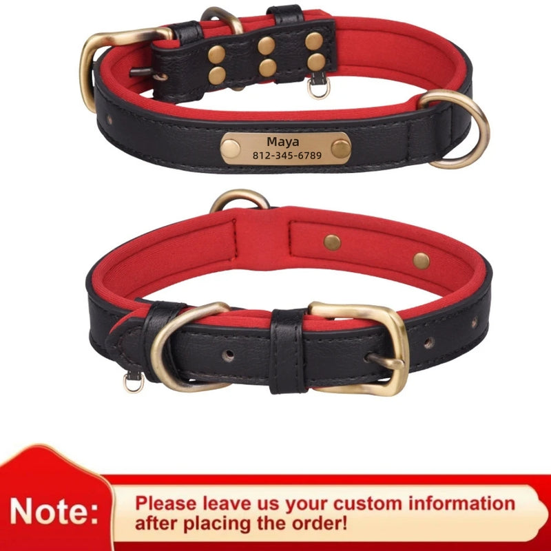 Load image into Gallery viewer, Custom Engraved Leather Dog Collar Soft Padded ID Tag Collar for All Dog Sizes

