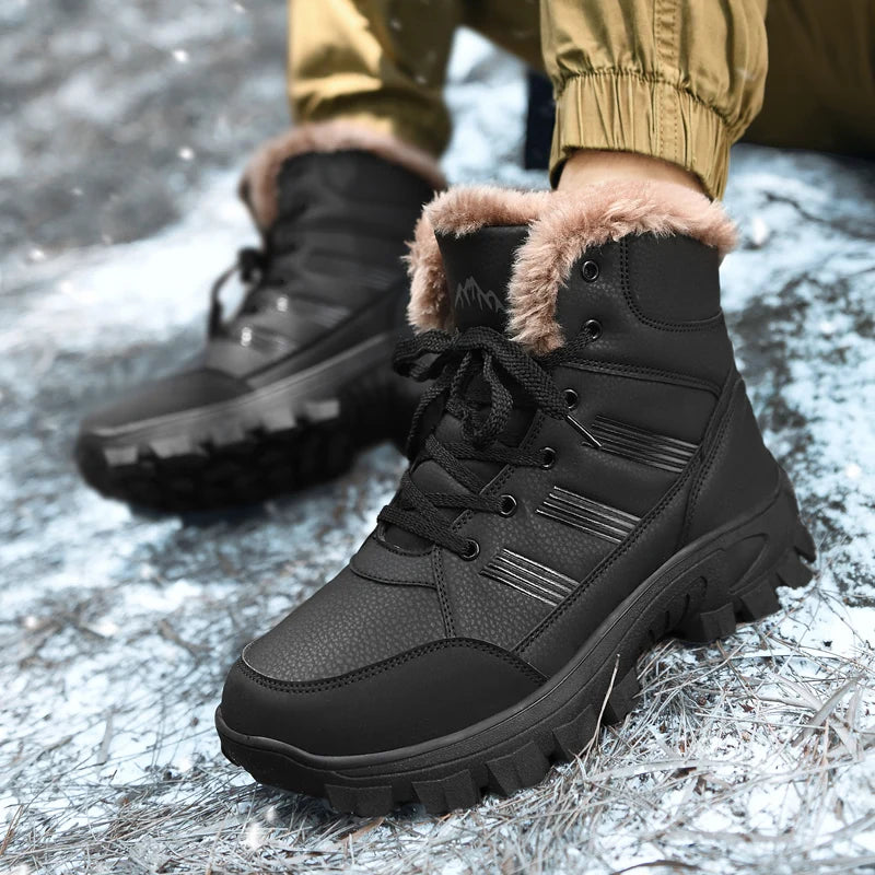 Load image into Gallery viewer, HIKEUP Winter Boots Men Cotton Shoes High Top Snow Boots Outdoor Hiking Shoes Men Waterproof Combat Military Boots Plus Size
