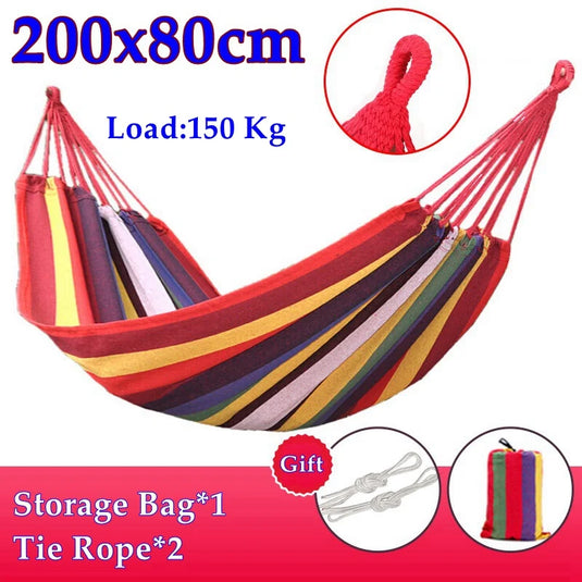 Striped Canvas Hammock for 2 – Thickened, Anti-Rollover, Portable Outdoor Swing