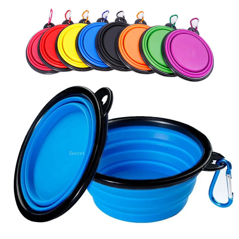 Load image into Gallery viewer, Collapsible Pet Silicone Dog Food Water Bowl Outdoor Camping Travel Portable Folding  Supplies   Dishes with Carabiner
