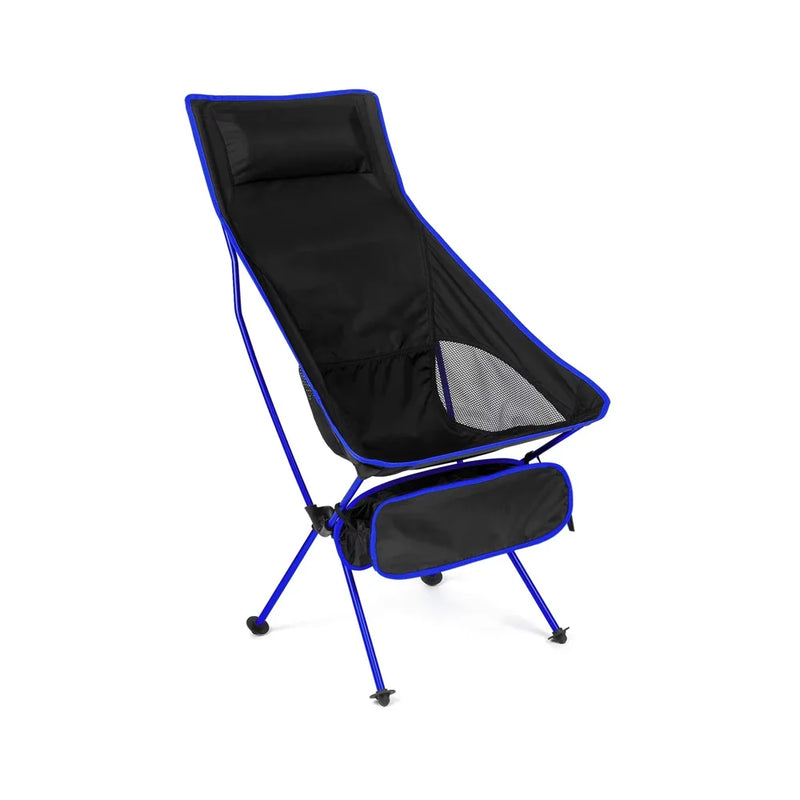 Load image into Gallery viewer, Black camping chair with blue frame on a white background
