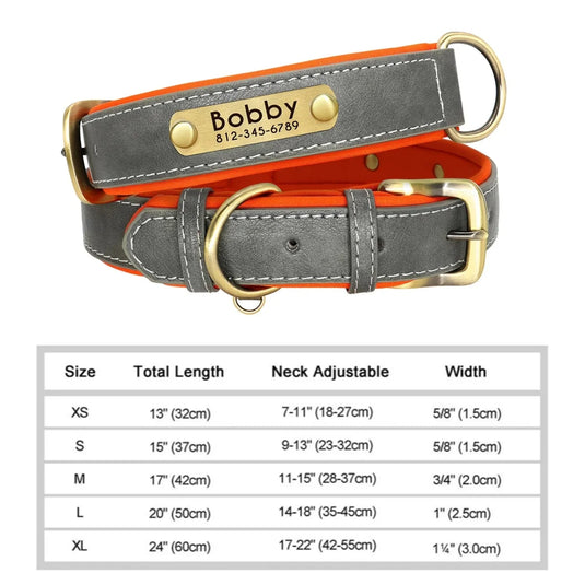Custom Engraved Leather Dog Collar Soft Padded ID Tag Collar for All Dog Sizes
