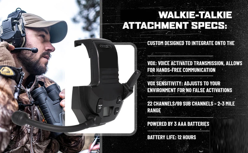 Load image into Gallery viewer, Walkie Talkie Attachment - 22 Channels 3 Miles Range Distance Voice-Activated Handsfree Communication for Shooting earmuffs
