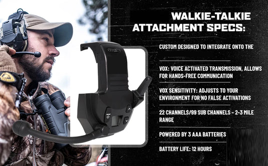 Walkie Talkie Attachment - 22 Channels 3 Miles Range Distance Voice-Activated Handsfree Communication for Shooting earmuffs