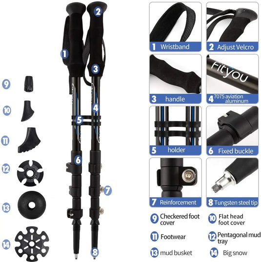 New Outdoor Portable External Locked Snow Baskets Ski Stick 3 Sections Aluminum 7075 Travel Telescopic Lightweight Hiking Poles