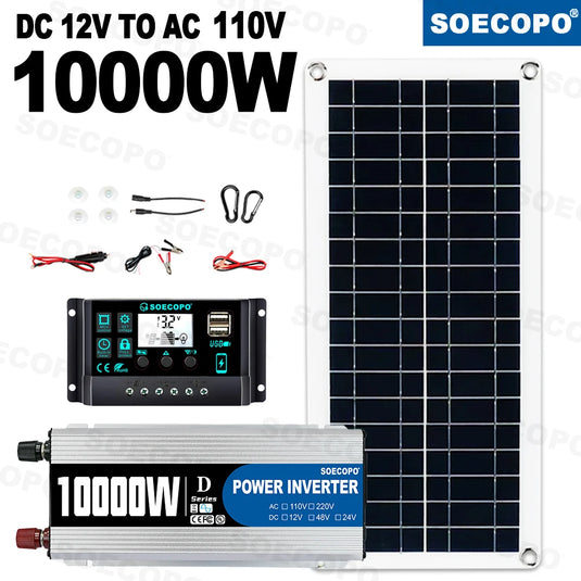 10000W Solar System Complete Kit | 200W Panel 100A Controller Inverter | Off-Grid Home Camping Power