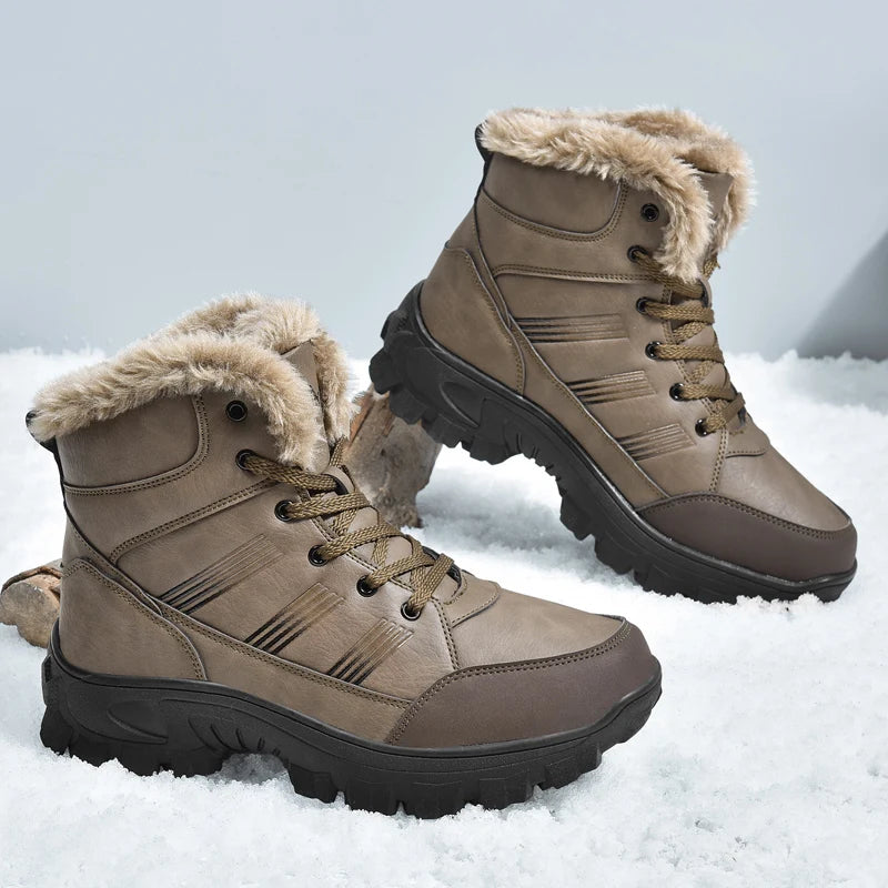 Load image into Gallery viewer, HIKEUP Winter Boots Men Cotton Shoes High Top Snow Boots Outdoor Hiking Shoes Men Waterproof Combat Military Boots Plus Size
