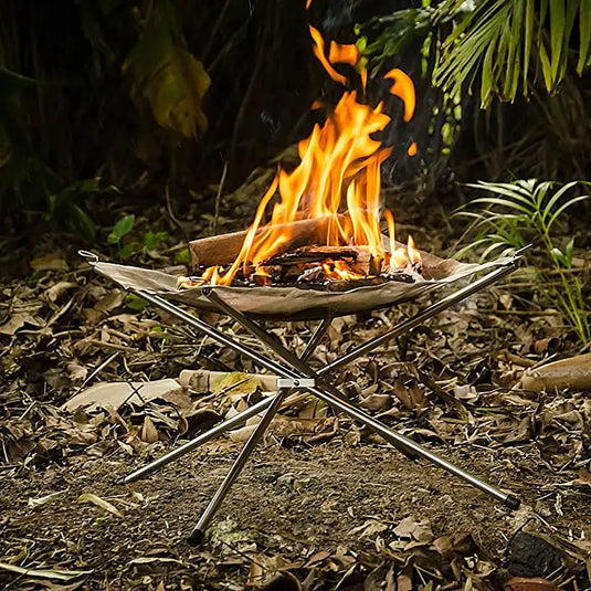 Outdoor Fire Pit Burning rack Camping Stainless Steel Mesh Fireplace Foldable Stove BBQ Grill Patio With Replace Grilled Net