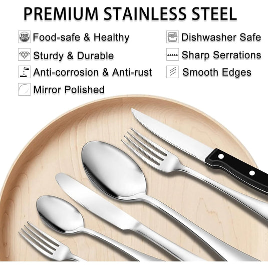 49-Piece Stainless Steel Silverware Set with Cutlery Organizer, Service for 8 with Steak Knives and Kitchen Utensils