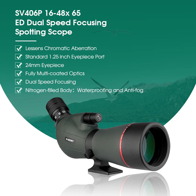 Load image into Gallery viewer, SVBONY  SV406/SV406P ED Spotting Scope 20-60x80/25-75X100/16-48X65 Dual Focus IPX7 Waterproof for BirdWatching Archery
