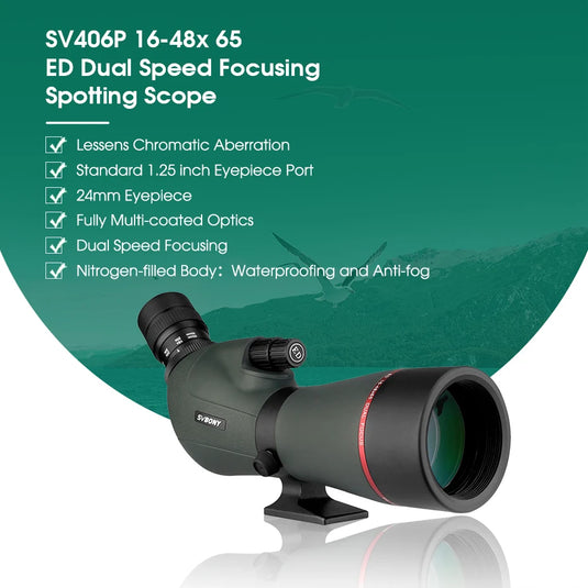 SVBONY  SV406/SV406P ED Spotting Scope 20-60x80/25-75X100/16-48X65 Dual Focus IPX7 Waterproof for BirdWatching Archery