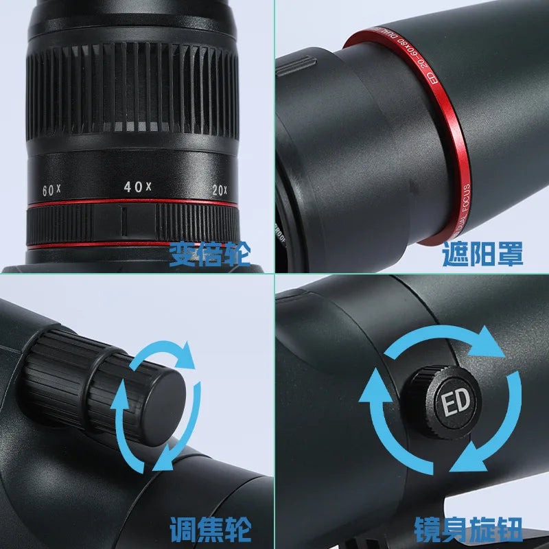 Load image into Gallery viewer, BOSSDUN 20-60x80ED 45Degree Spotting Scope Zoom Telescope Multi-Coated for Bird Watching Moon View Hunting Match
