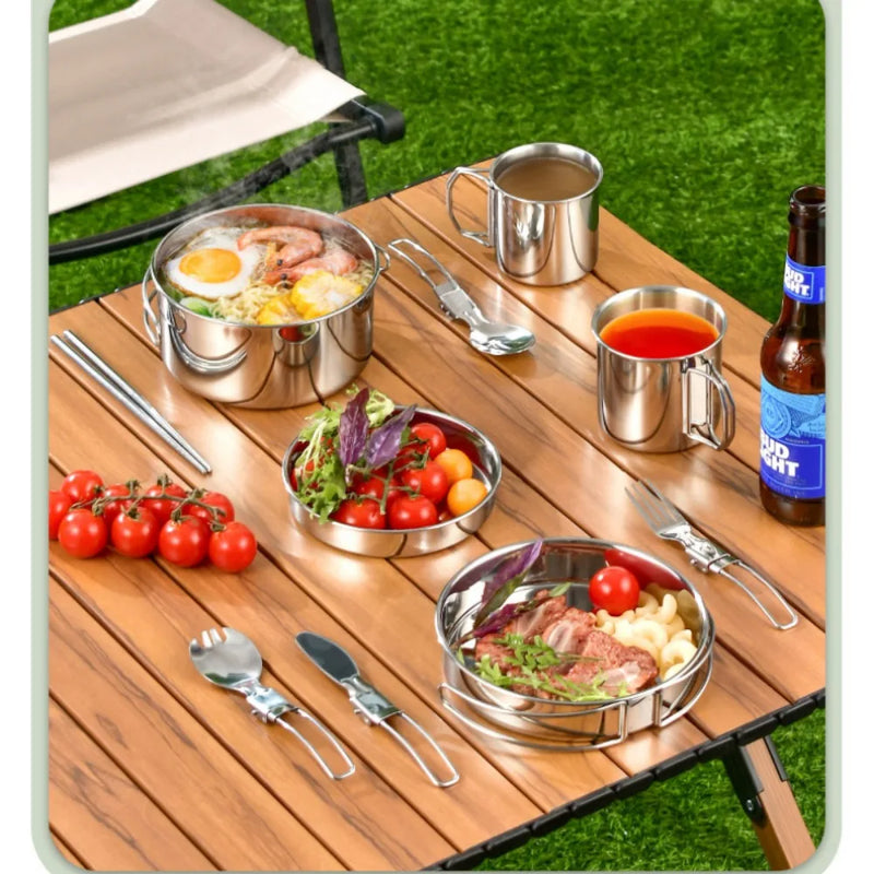 Load image into Gallery viewer, 12PCS Adventure Camp Cook Set | Camping Pots and Pans Family Cookset Non-Toxic 304 Stainless Steel
