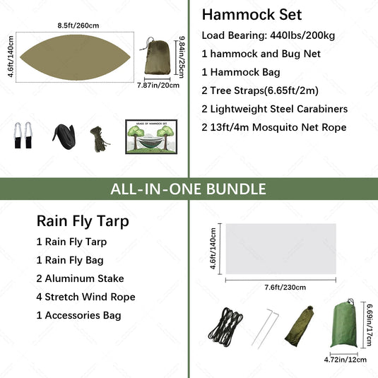 2-in-1 Hammock with Mosquito Net & Rain Tarp – Portable Survival Shelter for Camping & Outdoor Use