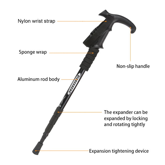 WEST TUNE Outdoor Folding Trekking Pole | 4-Section Portable Walking Stick for Hiking