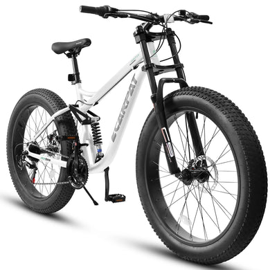 A26309 26-Inch Full-Suspension Fat Tire Mountain Bike | 21-Speed Drivetrain, Mechanical Disc Brakes, Steel Frame | Off-Road MTB