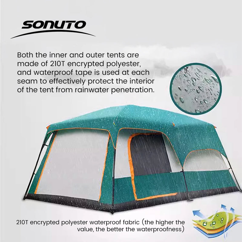 Load image into Gallery viewer, 10-Person Waterproof Family Camping Tent – Instant Setup with Dual Bedrooms &amp; Living Room
