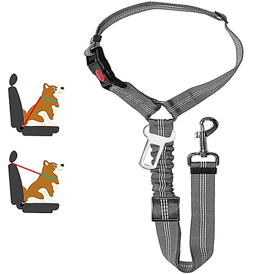 2-in-1 Reflective Pet Harness & Car Seat Belt Shock-Absorbing Travel Leash for Dogs and Cats