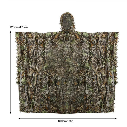 Hunting Camo 3D Leaf cloak Yowie Ghillie Breathable Open Poncho Type Camouflage Birdwatching Poncho Windbreaker Sniper Suit Gear