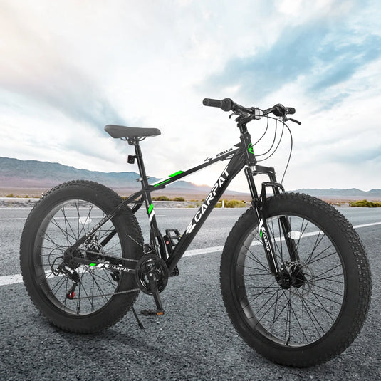 26-Inch Fat Tire Mountain Bike | Full Shimano 21-Speed, Dual Disc Brakes, Shock Absorbing Fork | Urban & Off-Road Trail Bicycle