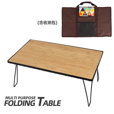 Folding Bamboo Mesh Camping Table | Portable BBQ Drain Storage Rack | Outdoor Dining Table