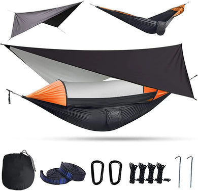 Camping Hammock with Mosquito Net and Rain Fly – 2-Person Portable Outdoor Hammock for Backpacking, Travel, Survival