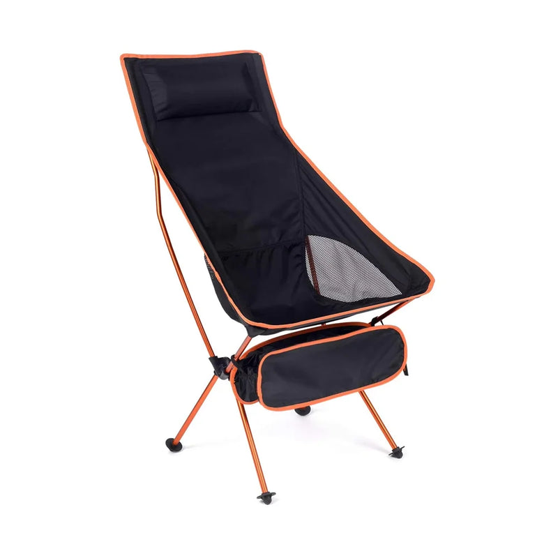 Load image into Gallery viewer, Black camping chair with orange accents on a white background
