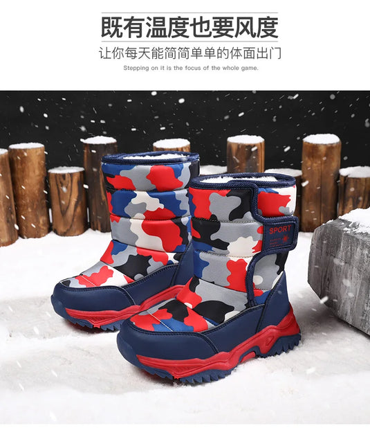 Hot Camouflage Children Snow Boots Hig Top Velvet and Thicken Kids Boot Girl Boys  Anti-slip Wear-resistant Shoe Child Snow Boot