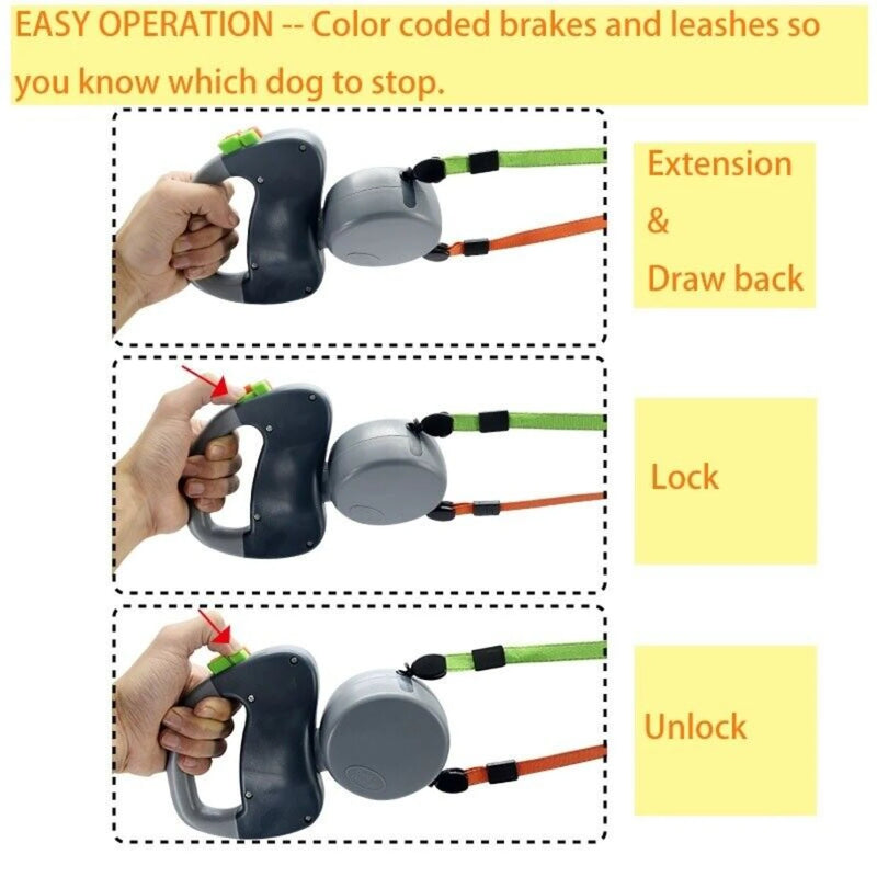 Load image into Gallery viewer, Double Retractable Dog Leash Heavy-Duty, Tangle-Free Walking for Two Dogs (Up to 50lbs Each)
