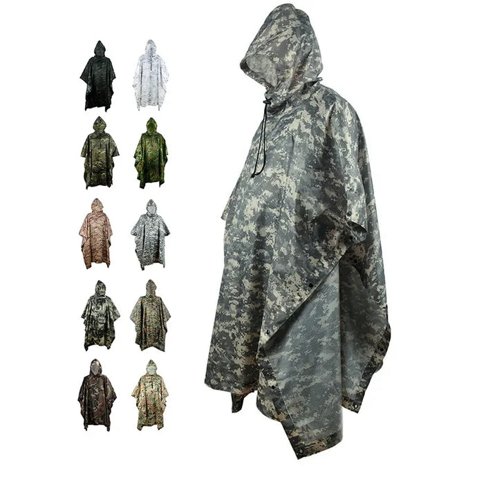 Outdoor Hooded Breathable Rainwear Camo Poncho Raincoat Camping Hiking Hunting Birdwatching Suit Travel Rain Gears