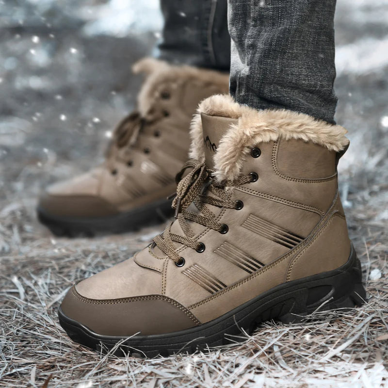 Load image into Gallery viewer, HIKEUP Winter Boots Men Cotton Shoes High Top Snow Boots Outdoor Hiking Shoes Men Waterproof Combat Military Boots Plus Size
