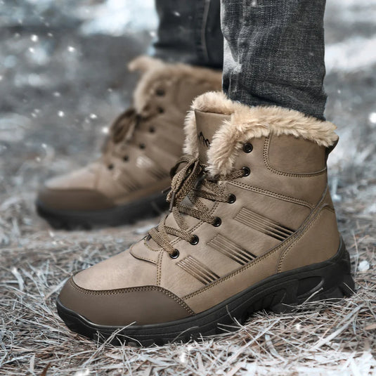 HIKEUP Winter Boots Men Cotton Shoes High Top Snow Boots Outdoor Hiking Shoes Men Waterproof Combat Military Boots Plus Size