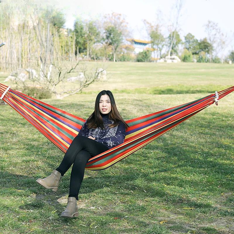 Load image into Gallery viewer, Striped Canvas Hammock – Single &amp; Double Sizes for Outdoor &amp; Indoor Use
