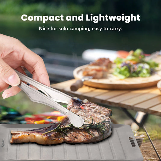 Titanium Camping Grill Pan & BBQ Tongs Set | Non-Stick Outdoor Cookware | Solo Camp Cooking