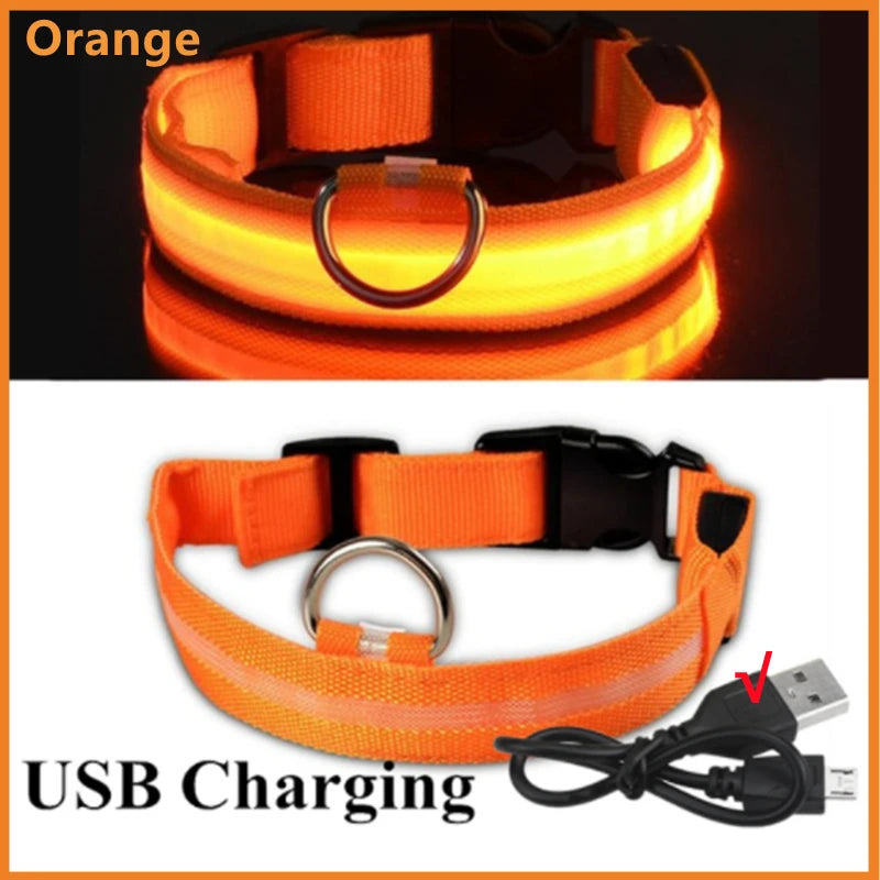 Load image into Gallery viewer, USB Rechargeable LED Dog Collar Adjustable Glowing Safety Collar for Night Walks
