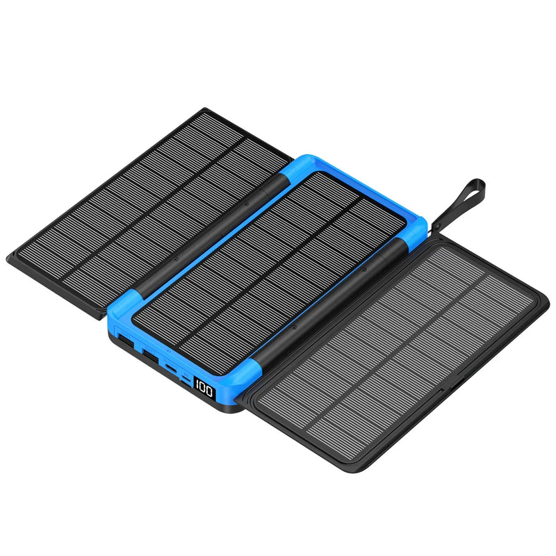 Load image into Gallery viewer, 20000mAh Solar Power Bank | Qi Wireless Charger | 3-Panel Folding Powerbank with Flashlight
