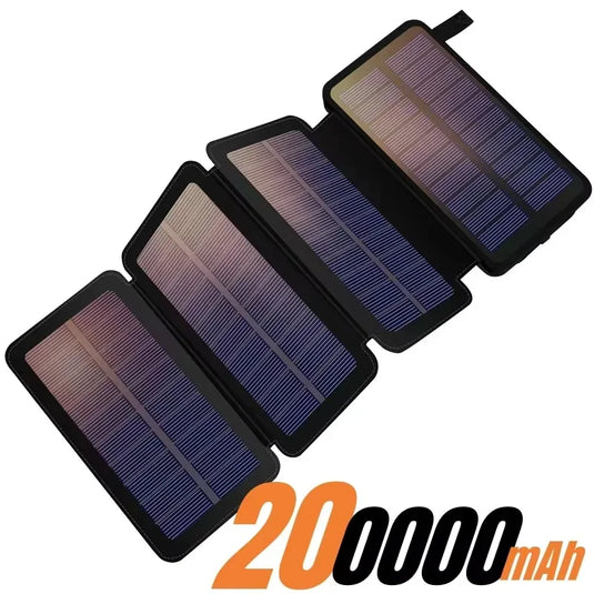 200000mAh Solar Power Bank | Foldable Solar Panel Charger | Portable Outdoor Camping Battery Pack
