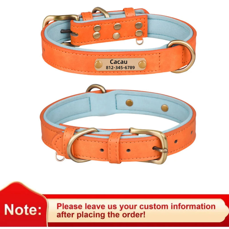 Load image into Gallery viewer, Custom Engraved Leather Dog Collar Soft Padded ID Tag Collar for All Dog Sizes
