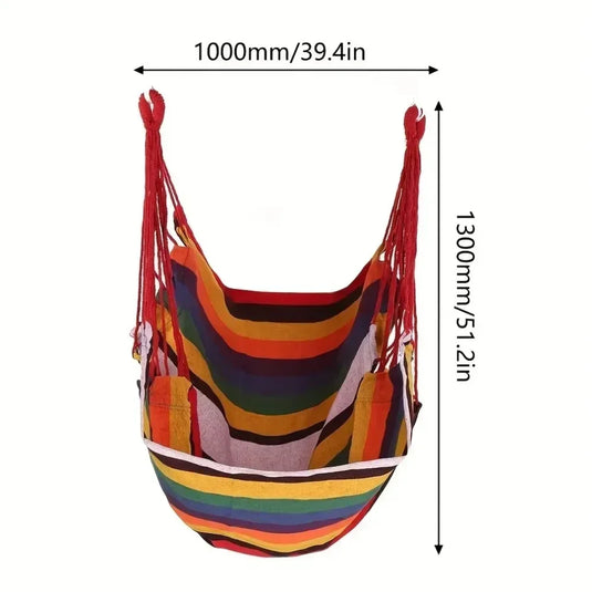Heavy-Duty Canvas Hammock Chair – 200KG Capacity, Striped Design, with Storage Bag