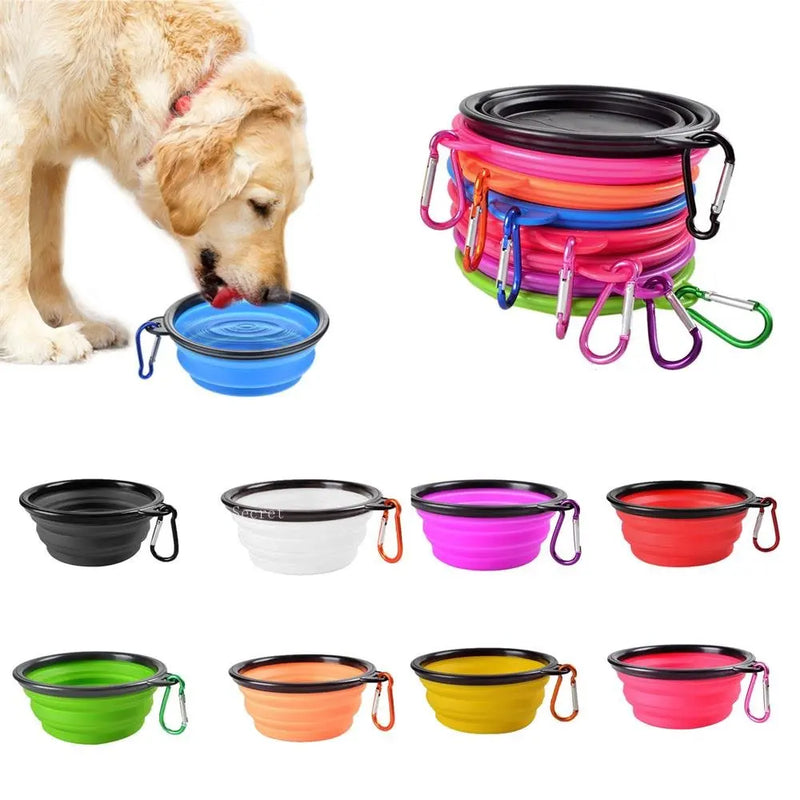 Load image into Gallery viewer, Collapsible Pet Silicone Dog Food Water Bowl Outdoor Camping Travel Portable Folding  Supplies   Dishes with Carabiner
