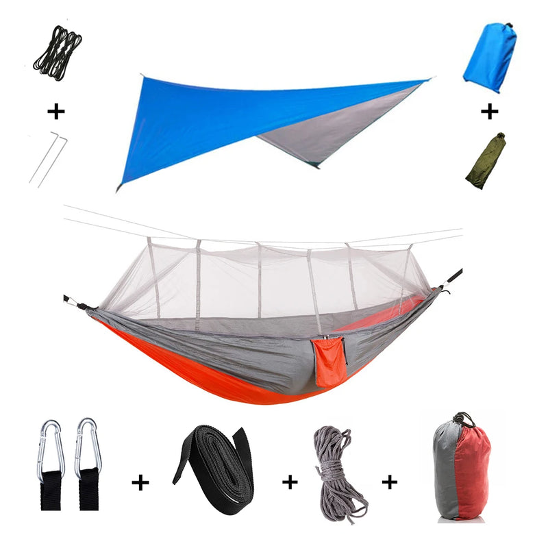 Load image into Gallery viewer, 2-in-1 Hammock with Mosquito Net &amp; Rain Tarp – Portable Survival Shelter for Camping &amp; Outdoor Use
